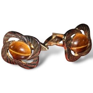 Tiger eye gold cuff links